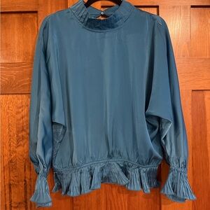 Chic Teal Women's Blouse with Ruffle Hem, NWT, Large